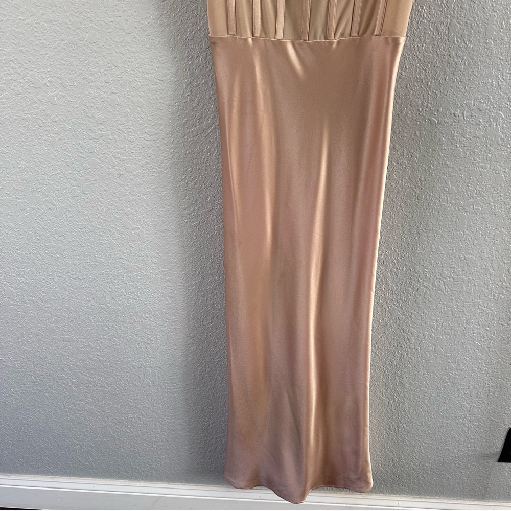 Alice + Olivia Blush Satin Corset Maxi Dress Cowl Neck Zip Back Special Occasion - Picture 6 of 16